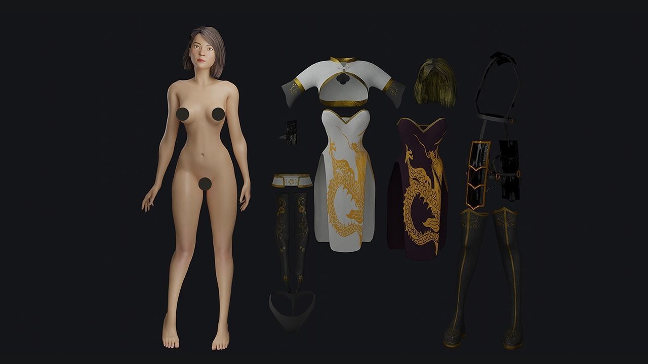 Asian woman character - game ready Low-poly 3D model_14