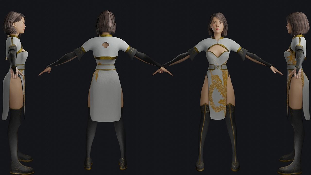 Asian woman character - game ready Low-poly 3D model_13