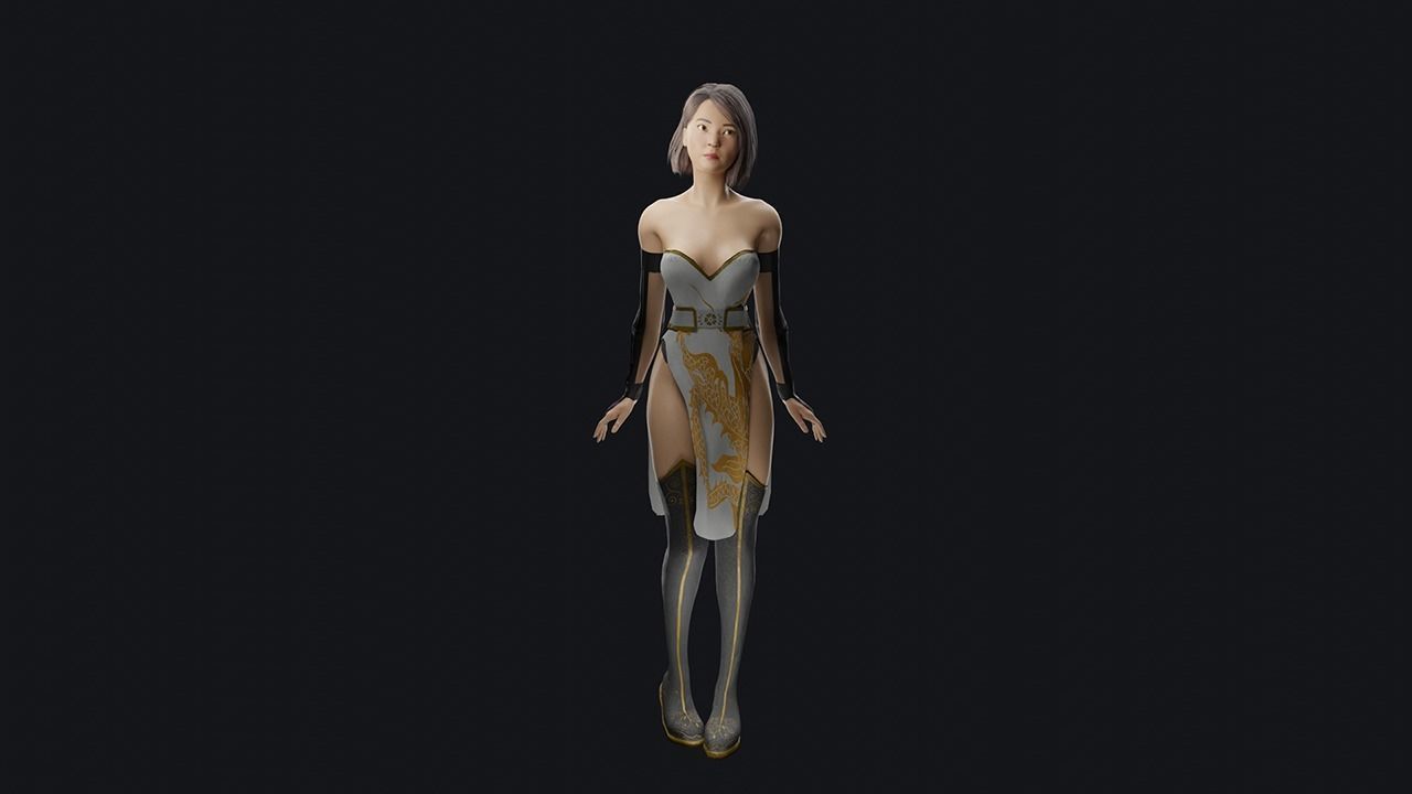 Asian woman character - game ready Low-poly 3D model_10