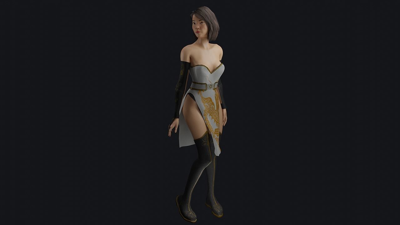 Asian woman character - game ready Low-poly 3D model_7