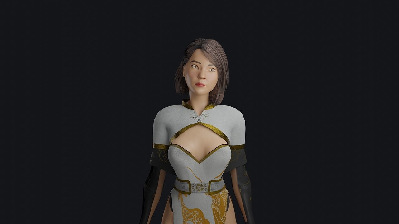Asian woman character - game ready Low-poly 3D model_4