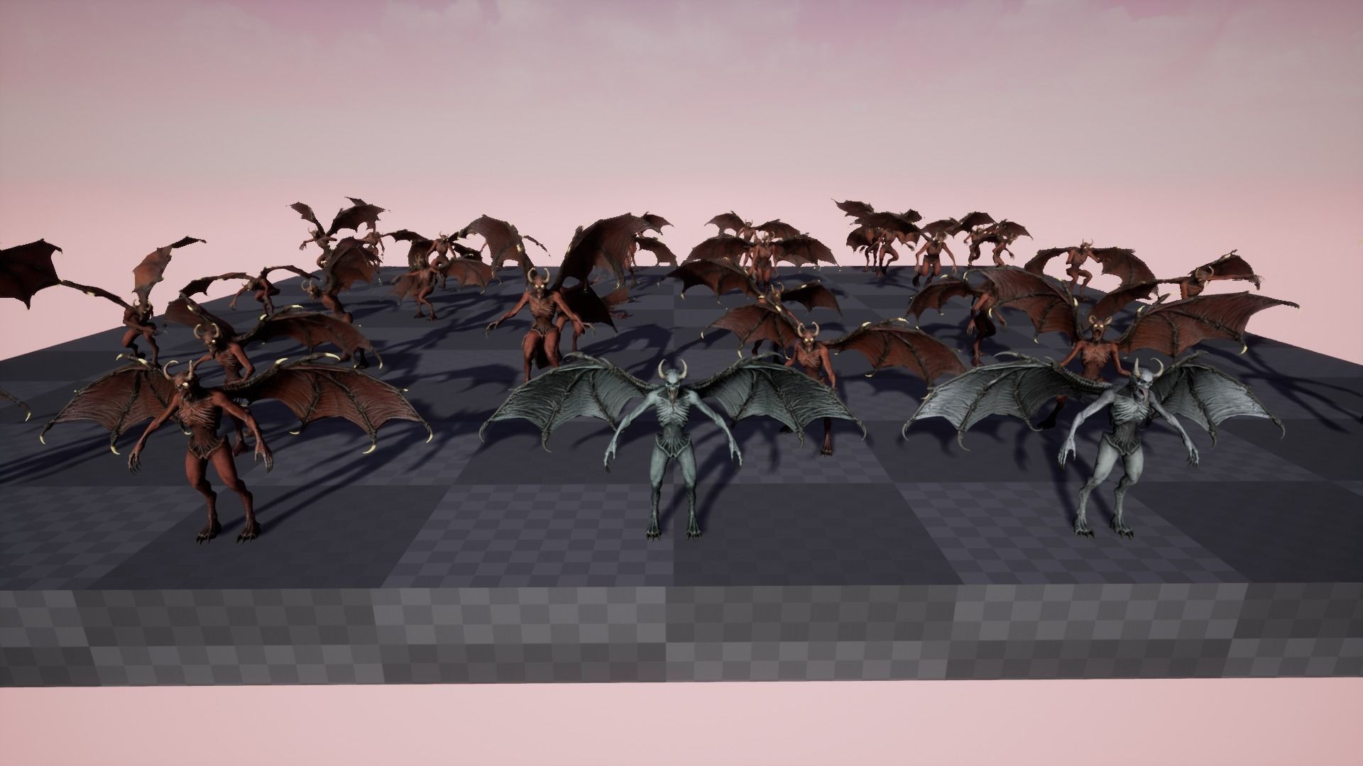 Gargoyle demon with wings flying in air Low-poly 3D model_25