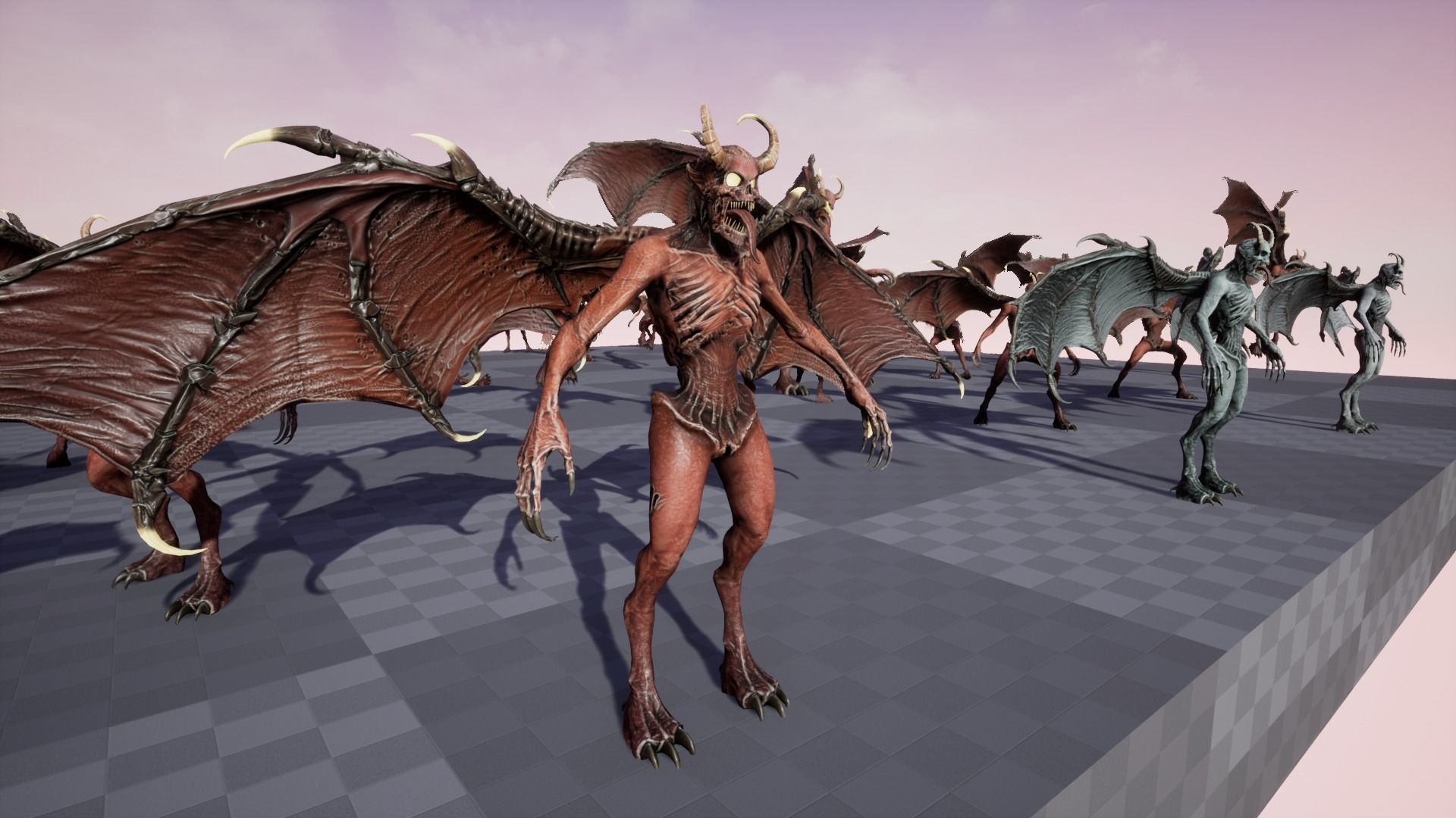 Gargoyle demon with wings flying in air Low-poly 3D model_26