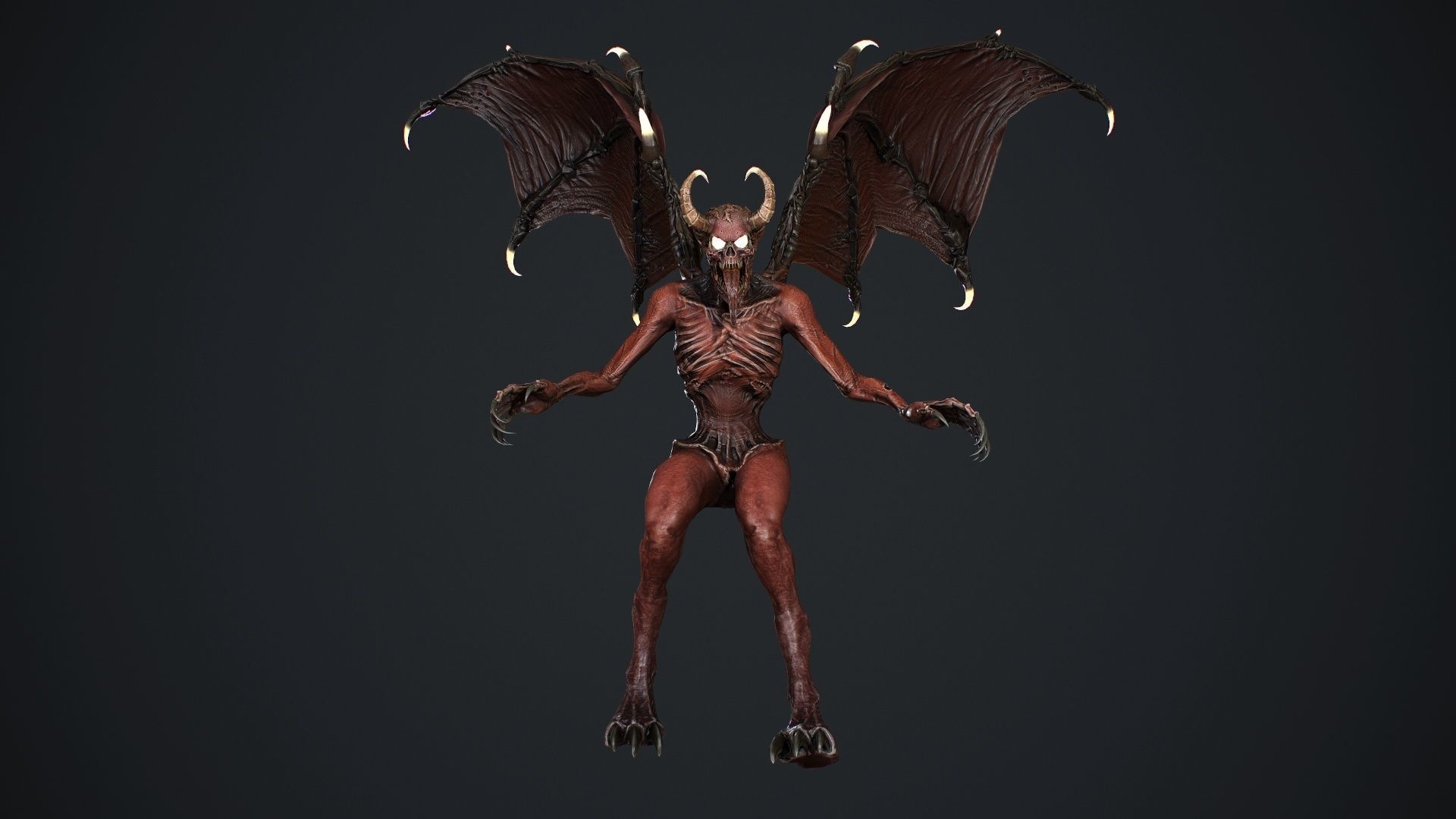 Gargoyle demon with wings flying in air Low-poly 3D model_13