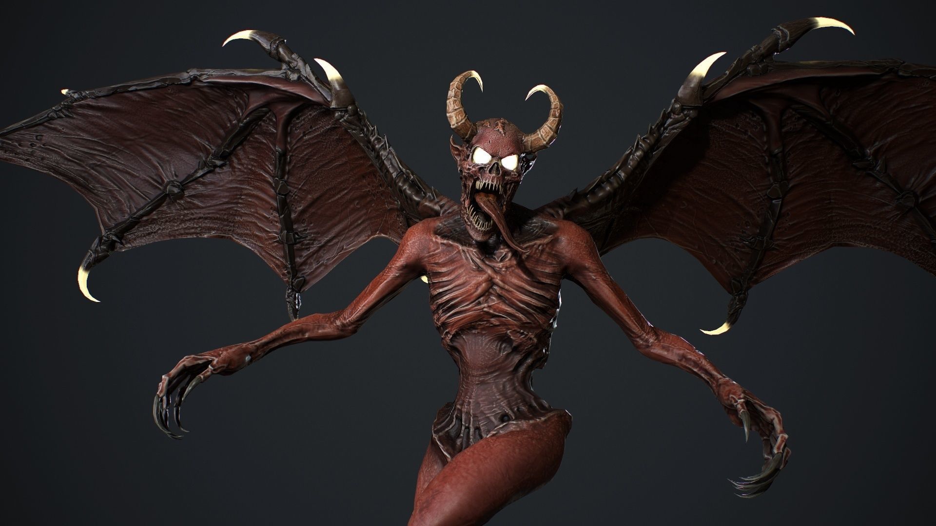 Gargoyle demon with wings flying in air Low-poly 3D model_12