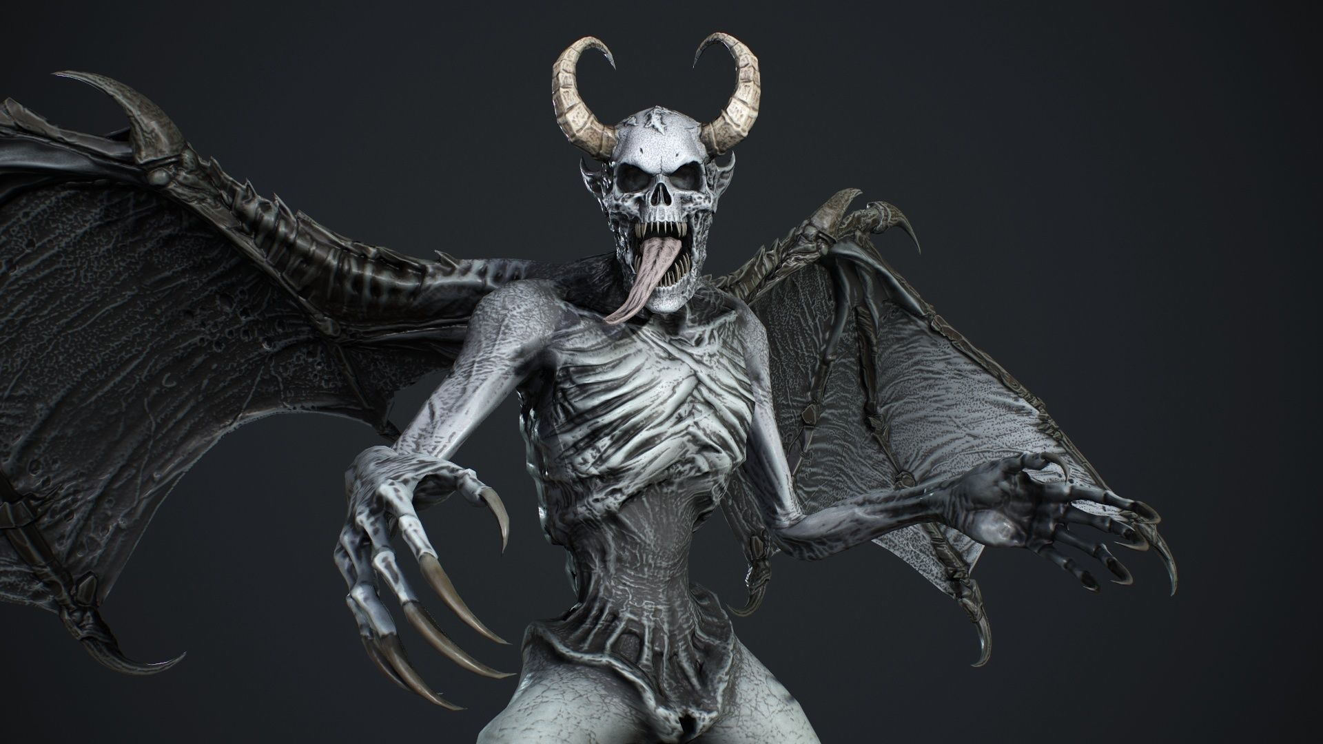 Gargoyle demon with wings flying in air Low-poly 3D model_19