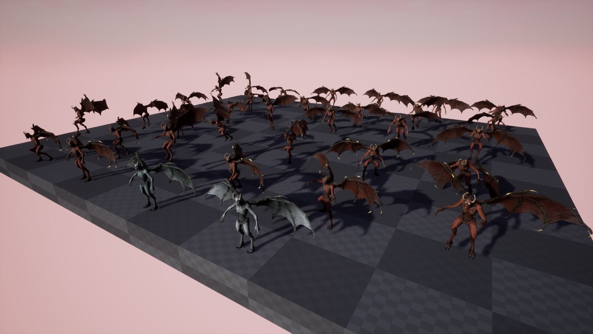 Gargoyle demon with wings flying in air Low-poly 3D model_24