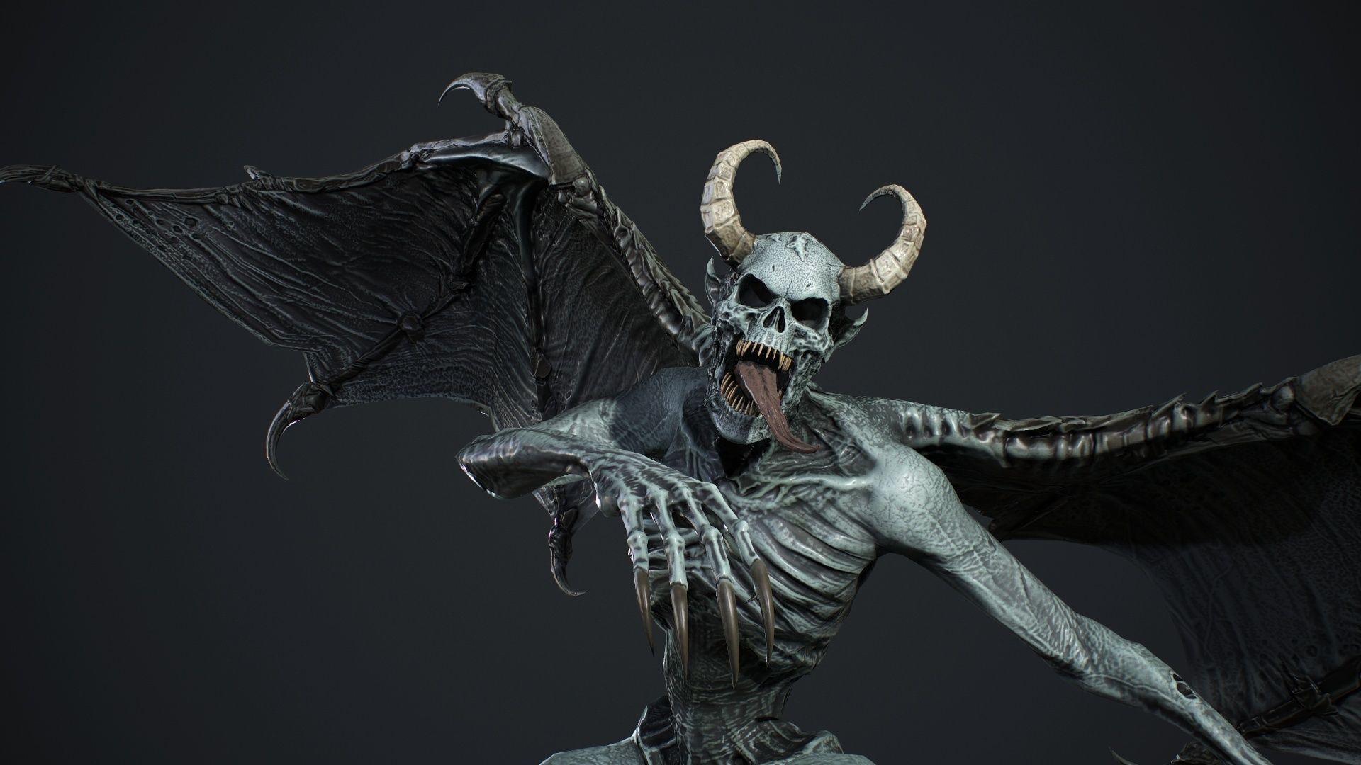 Gargoyle demon with wings flying in air Low-poly 3D model_16