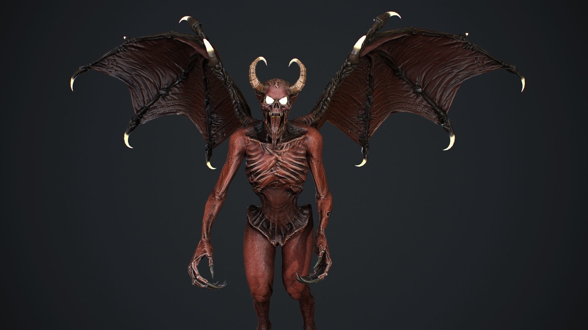 Gargoyle demon with wings flying in air Low-poly 3D model_10