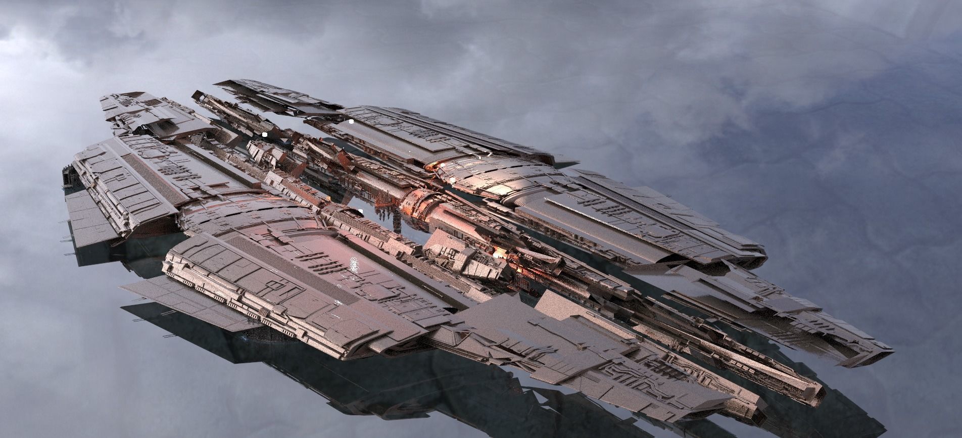 Science fiction landing pad with jet systems launch 3D model_1