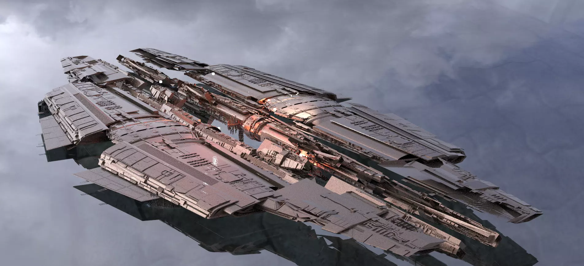 Science fiction landing pad with jet systems launch 3D model_0