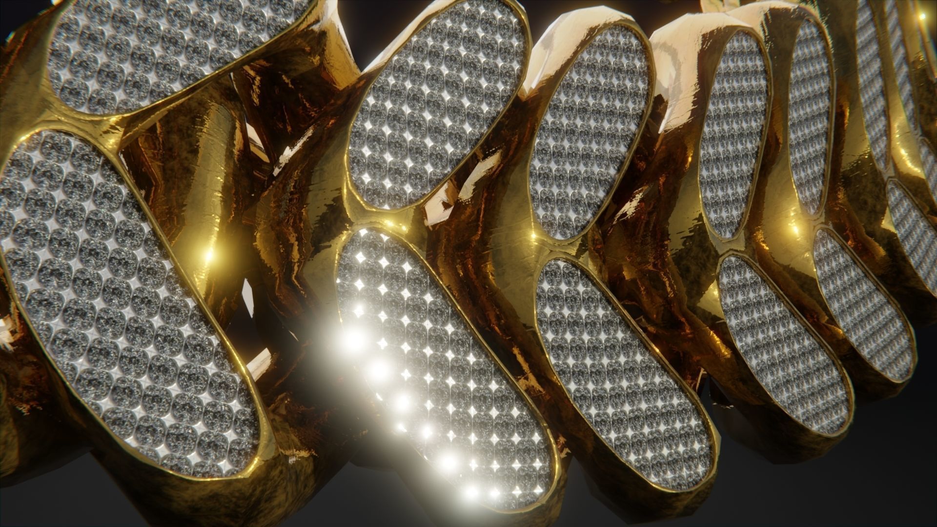 Gold Interlocking Diamond Link Chain - Textured Diamonds Low-poly 3D model_4