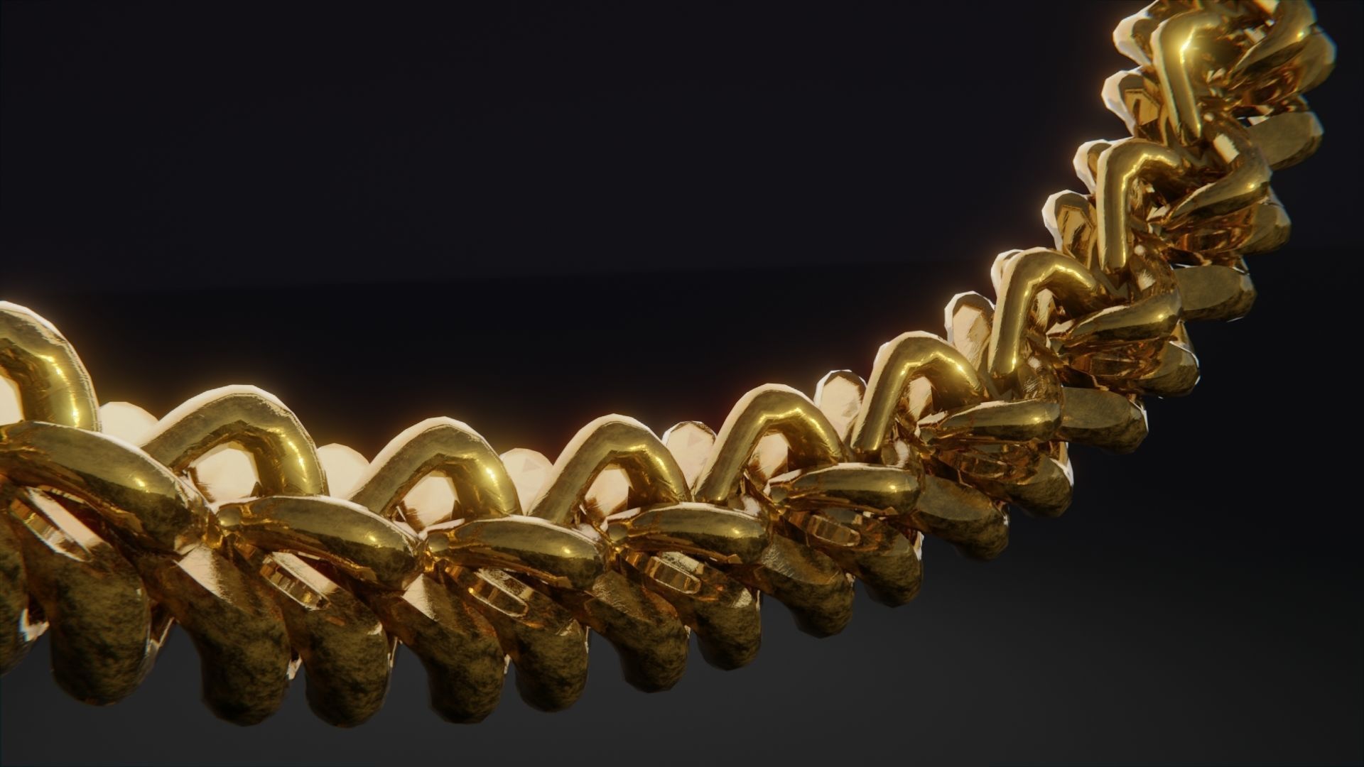 Gold Interlocking Diamond Link Chain - Textured Diamonds Low-poly 3D model_3