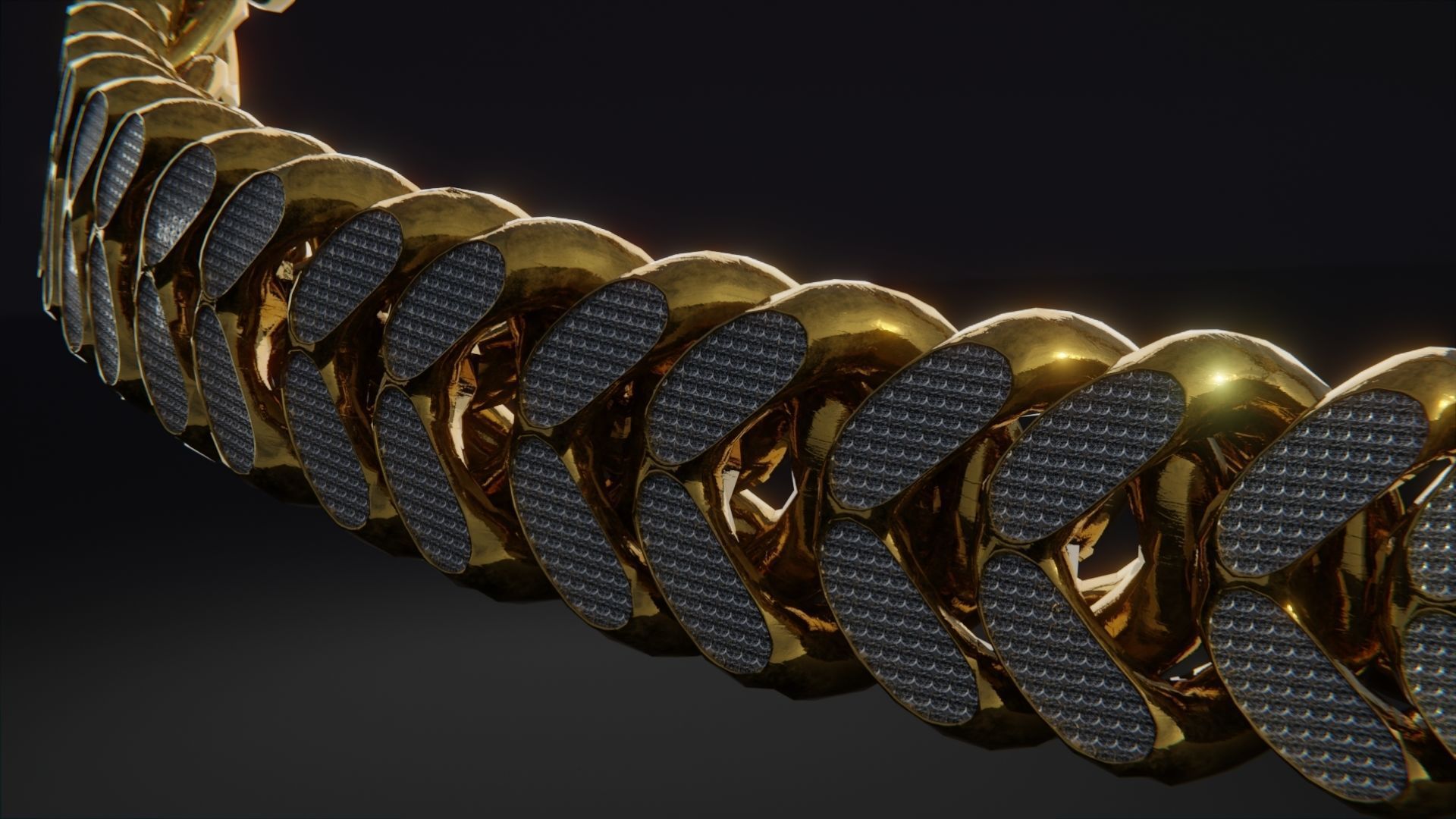 Gold Interlocking Diamond Link Chain - Textured Diamonds Low-poly 3D model_2
