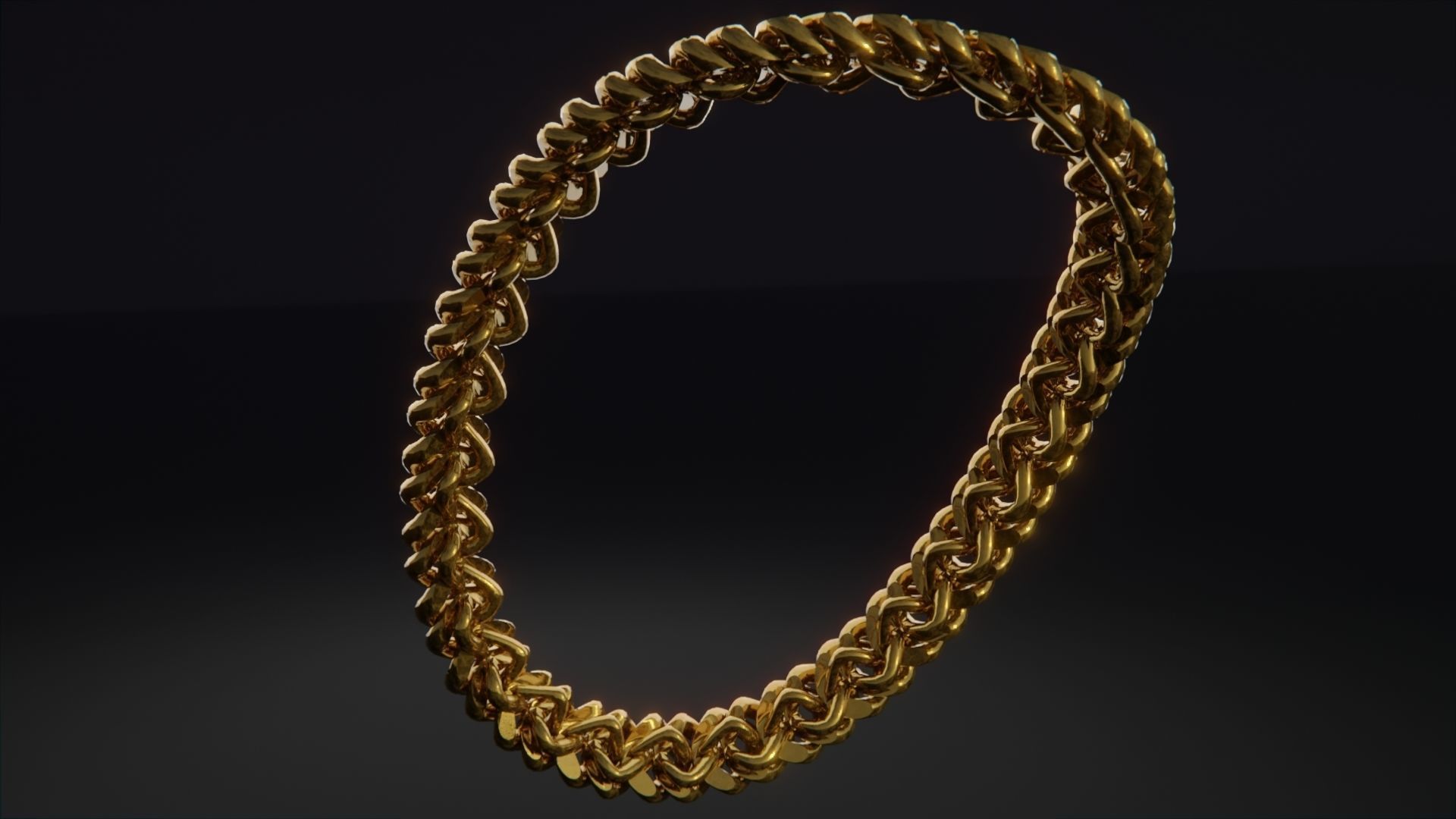 Gold Interlocking Diamond Link Chain - Textured Diamonds Low-poly 3D model_1