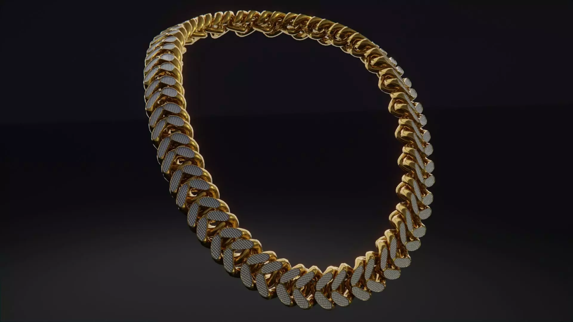 Gold Interlocking Diamond Link Chain - Textured Diamonds Low-poly 3D model_0