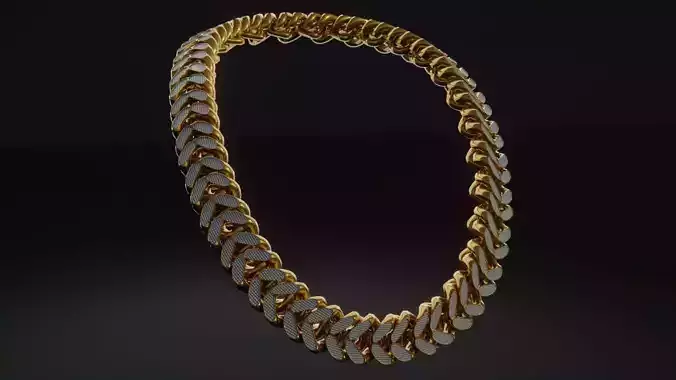 Gold Interlocking Diamond Link Chain - Textured Diamonds Low-poly 3D model