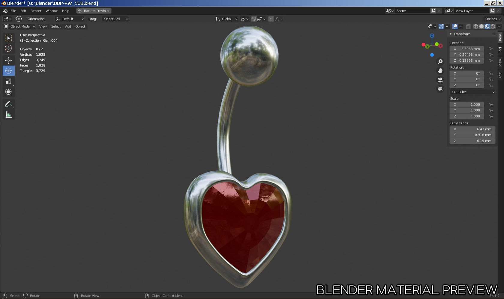 Navel belly-button piercing jewellery-jewelry 3D model set 3D model_10