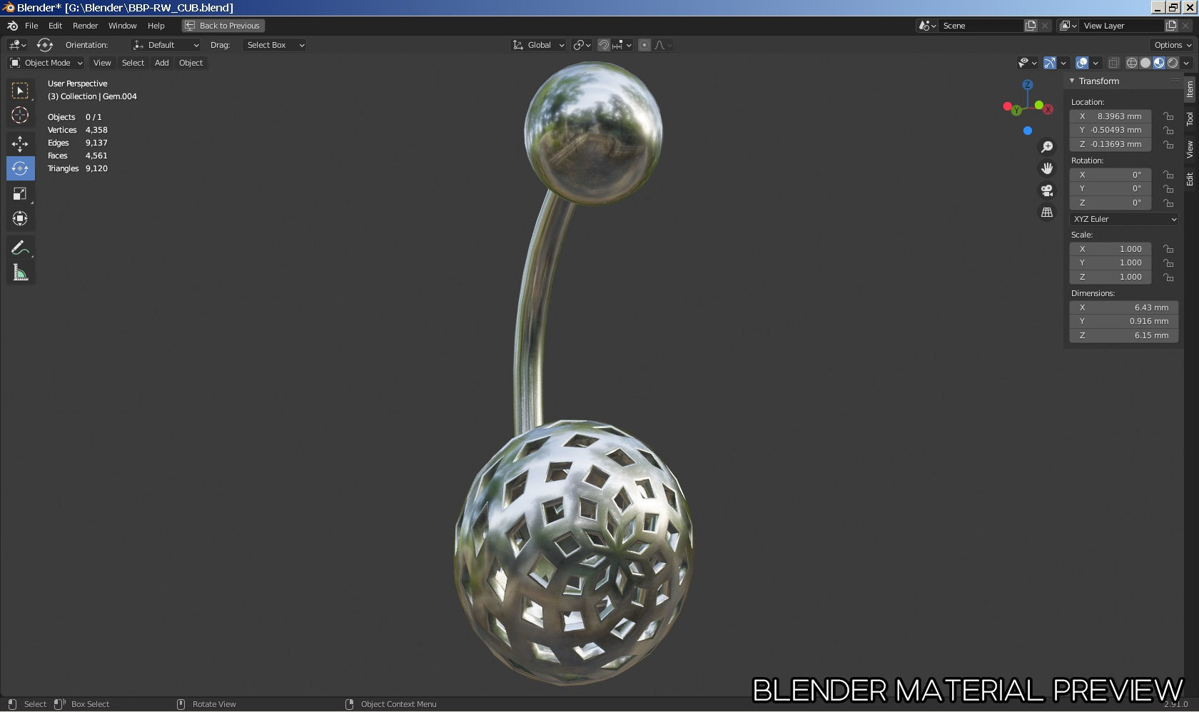Navel belly-button piercing jewellery-jewelry 3D model set 3D model_12