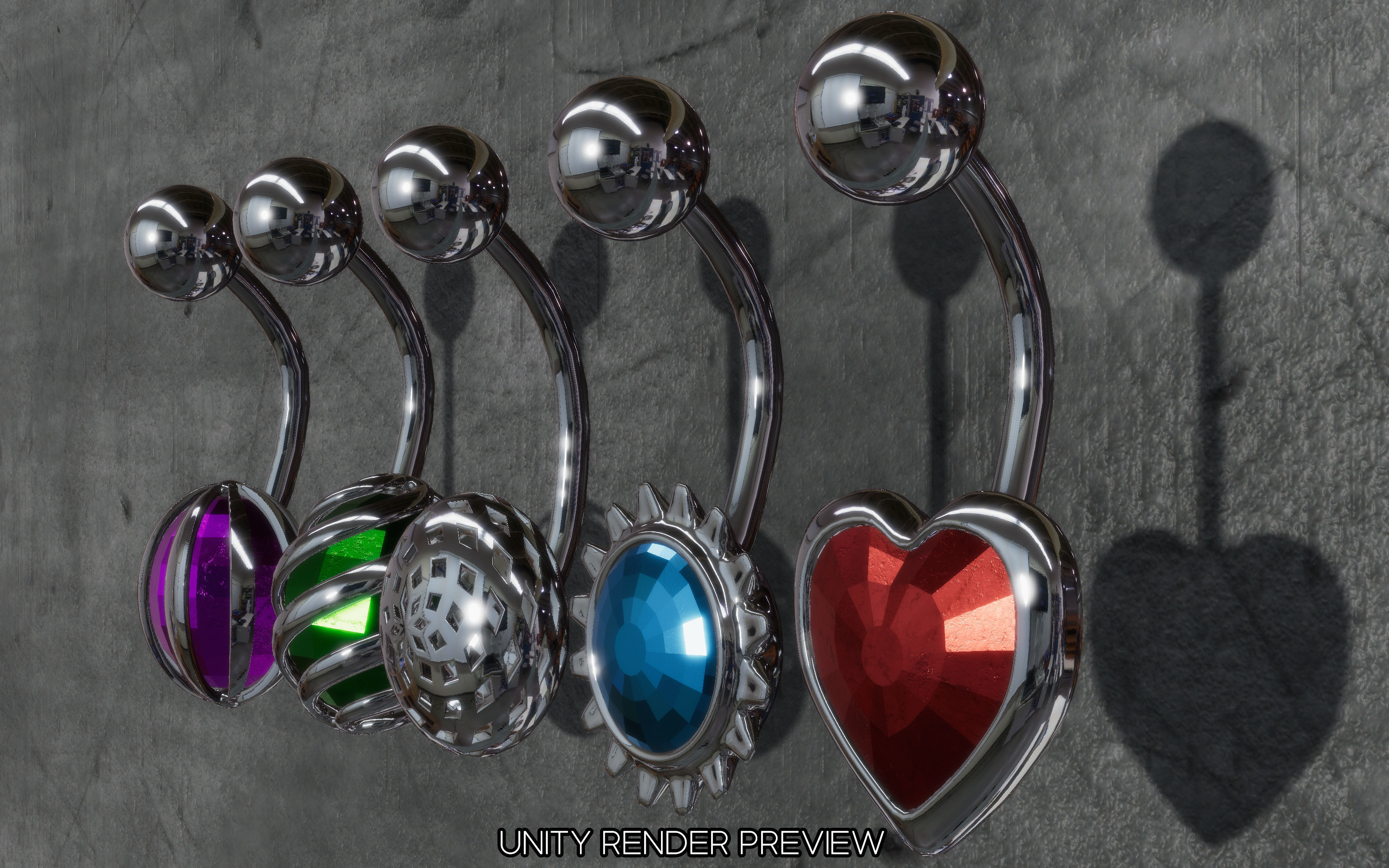 Navel belly-button piercing jewellery-jewelry 3D model set 3D model_14
