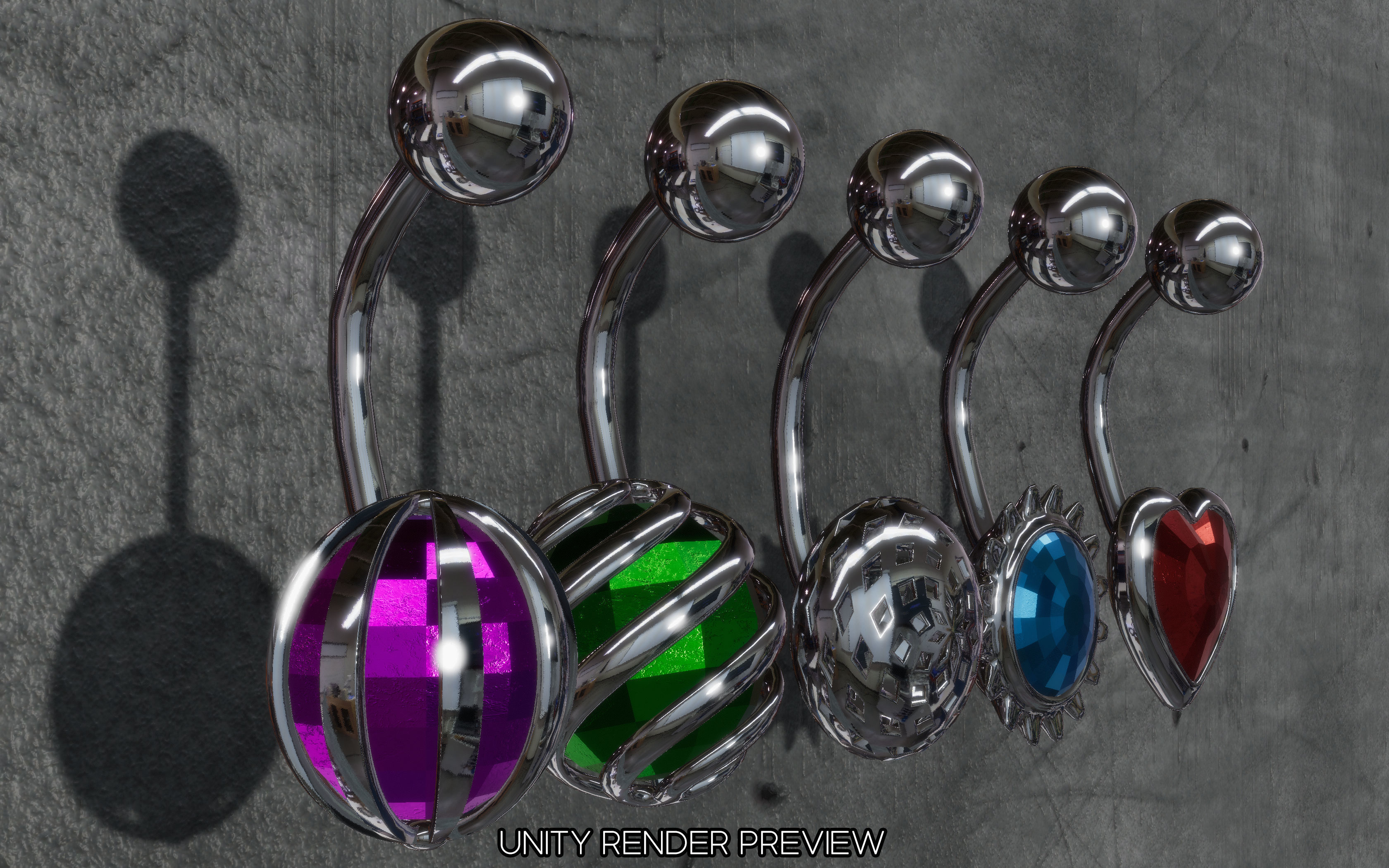 Navel belly-button piercing jewellery-jewelry 3D model set 3D model_15