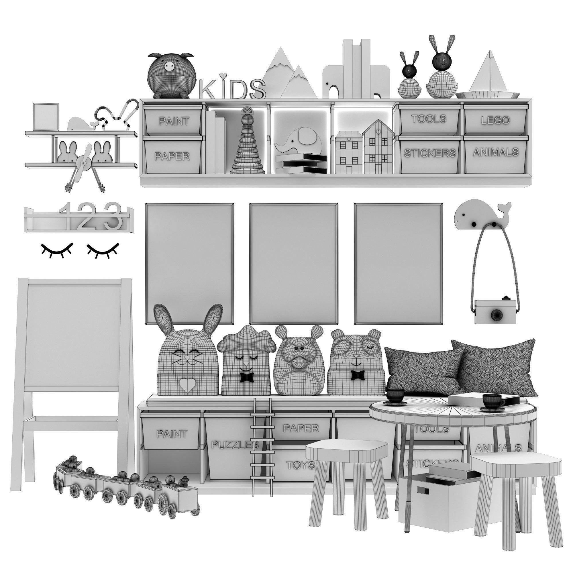 toys and furniture set Low-poly 3D model_5