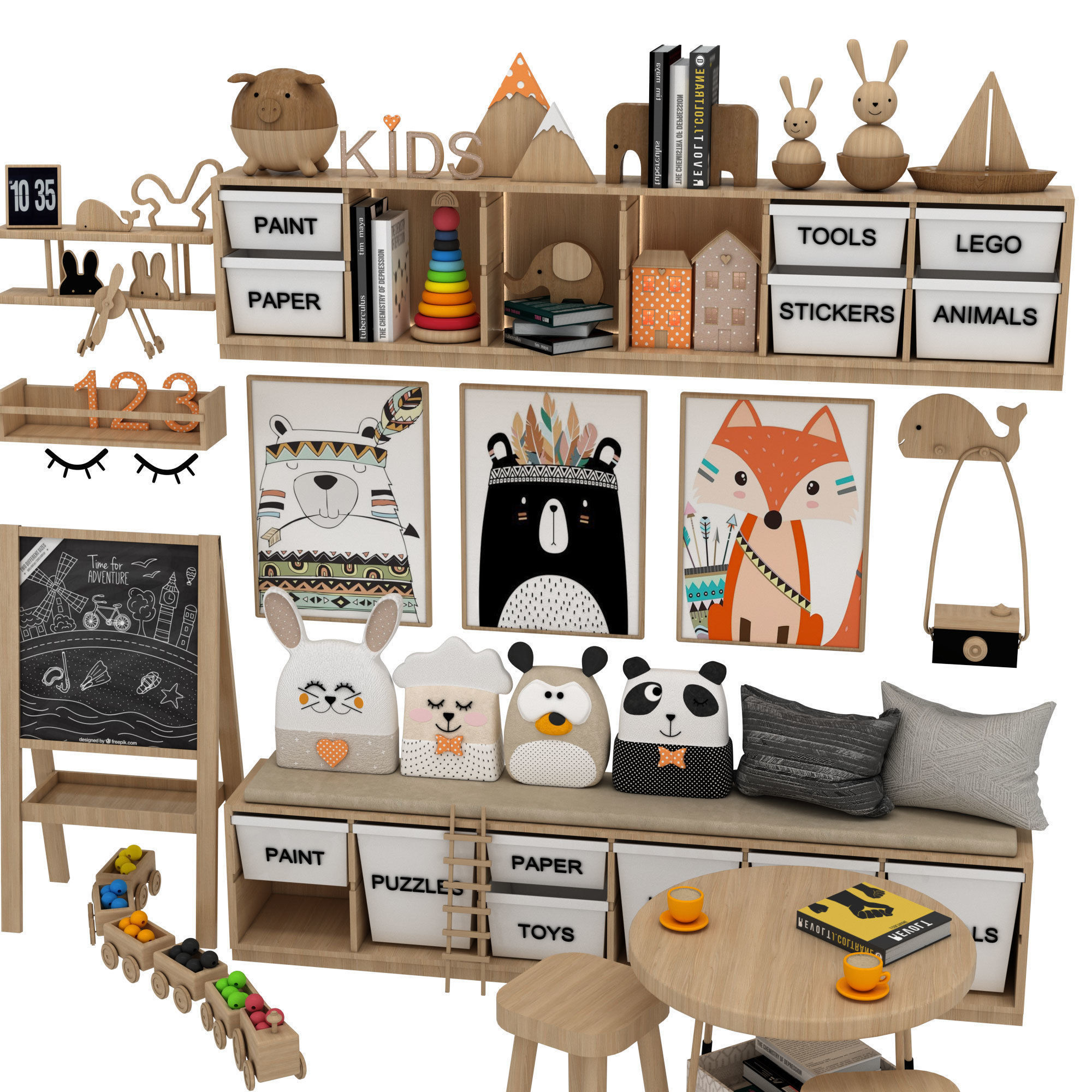 toys and furniture set Low-poly 3D model_4