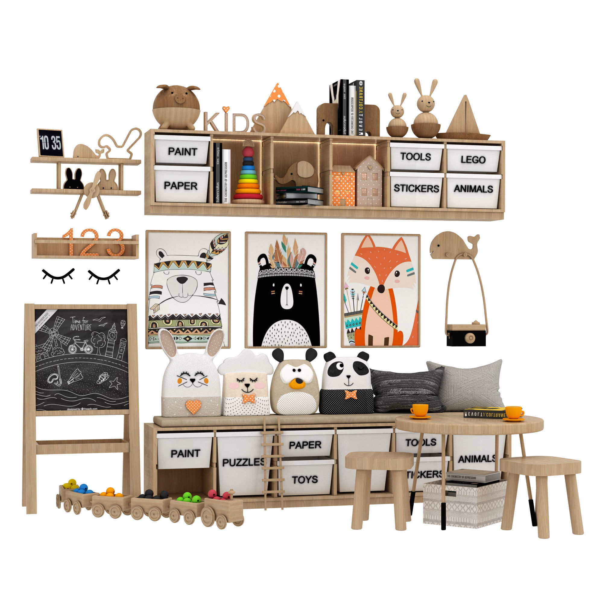 toys and furniture set Low-poly 3D model_3