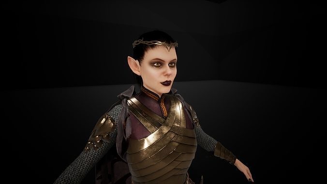 Elven female knight Low-poly 3D model