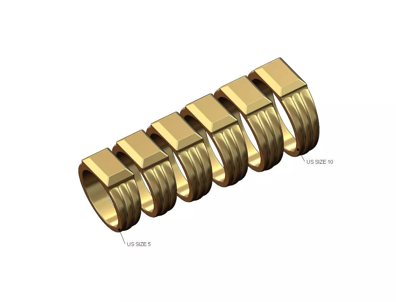 Chamfred top rounded shank rectangular signet US sizes 5to10 3D print model_0