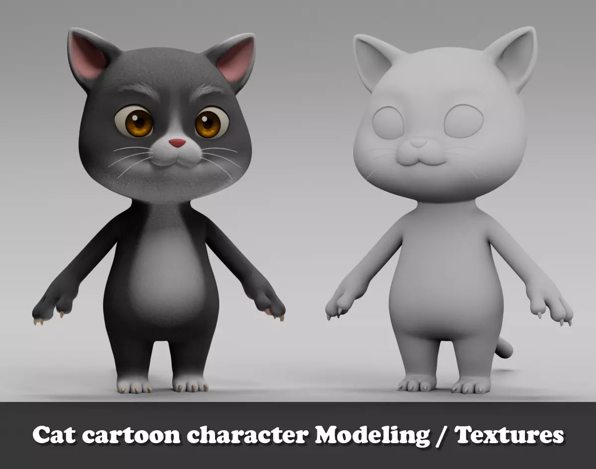 Cat cartoon character modeling textures 3D model_0