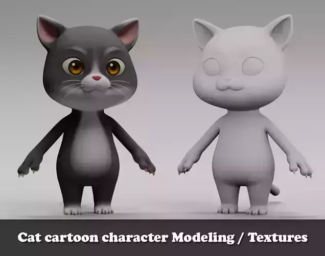 Cat cartoon character modeling textures 3D model