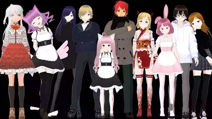 10 Cute Anime Girls Characters HUGEPACK 2 3D Model Collection 10 Cute Anime Girls Characters HUGEPACK 2 3D Model Collection