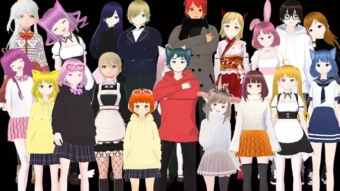 20 Cute Anime Girls Characters DiamondPACK 3D Model Collection 20 Cute Anime Girls Characters DiamondPACK 3D Model Collection