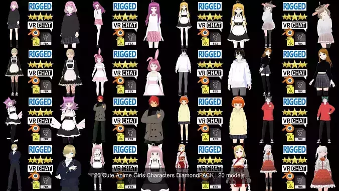 20 Cute Anime Girls Characters DiamondPACK