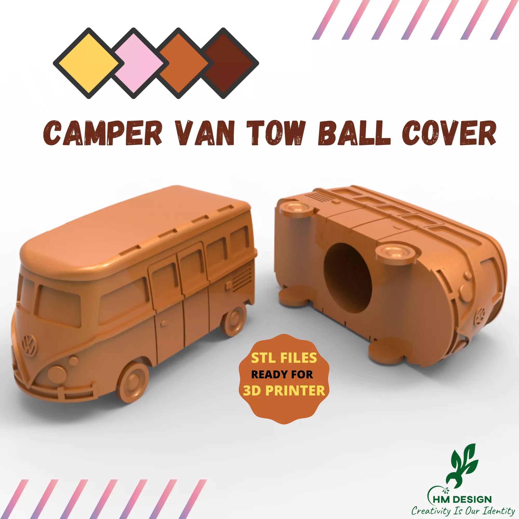 Camper Van Tow Ball Cover Cap Design 1 3D print model