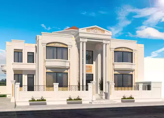 3D Villa house in middle of street
