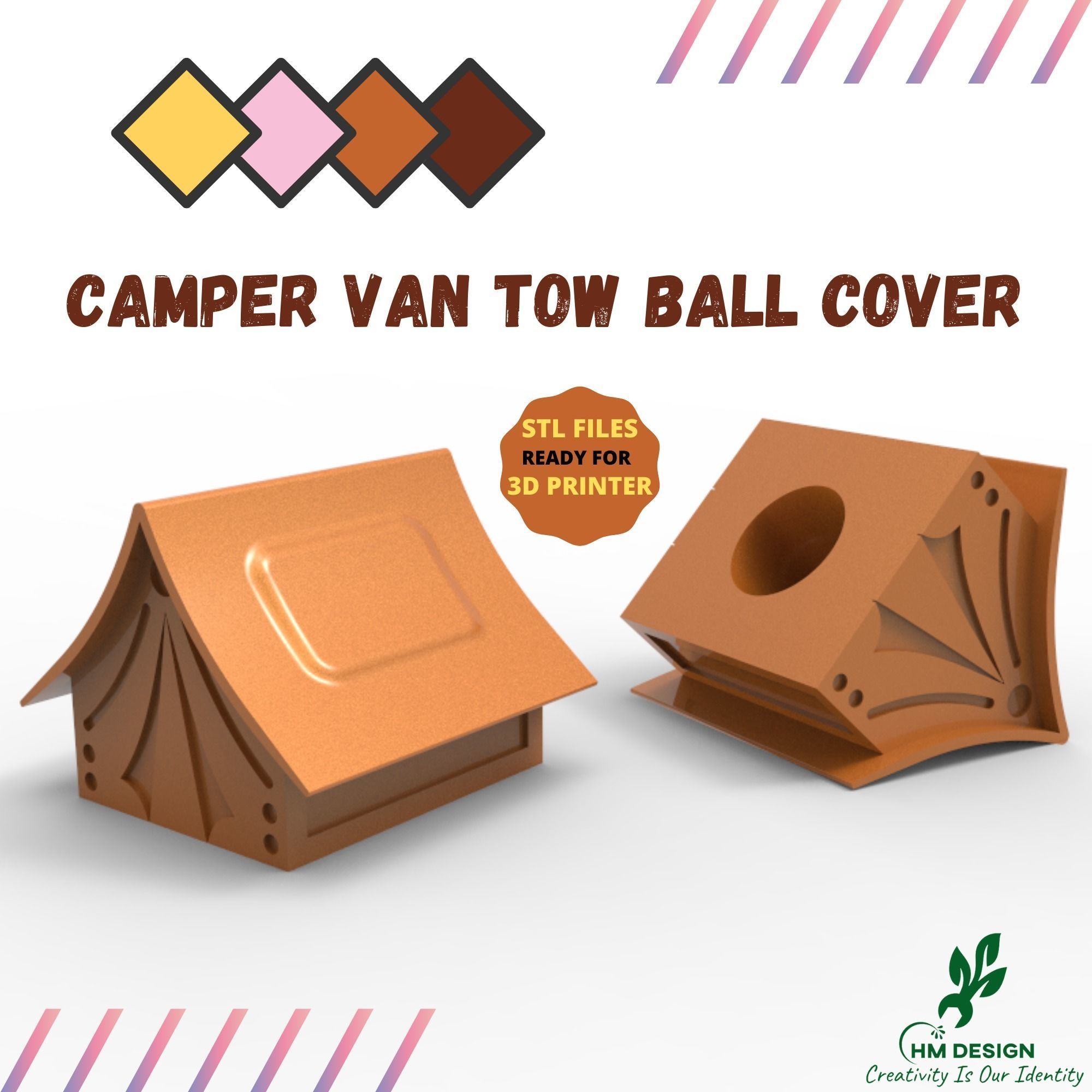Camper Van Tow Ball Cover Cap Design 4 3D print model_4