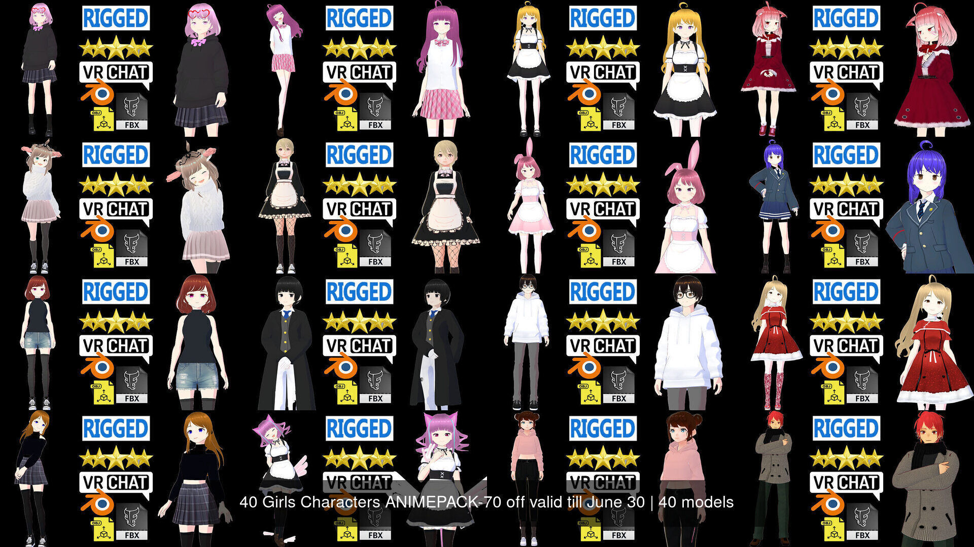 40 Girls Characters ANIMEPACK-70 off valid till June 30 3D Model Collection_2
