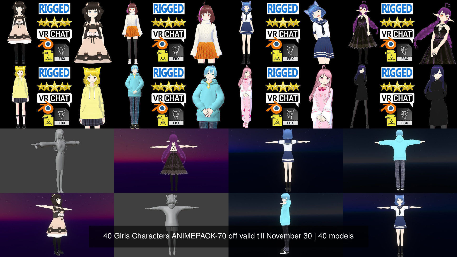 40 Girls Characters ANIMEPACK-70 off valid till June 30 3D Model Collection_14