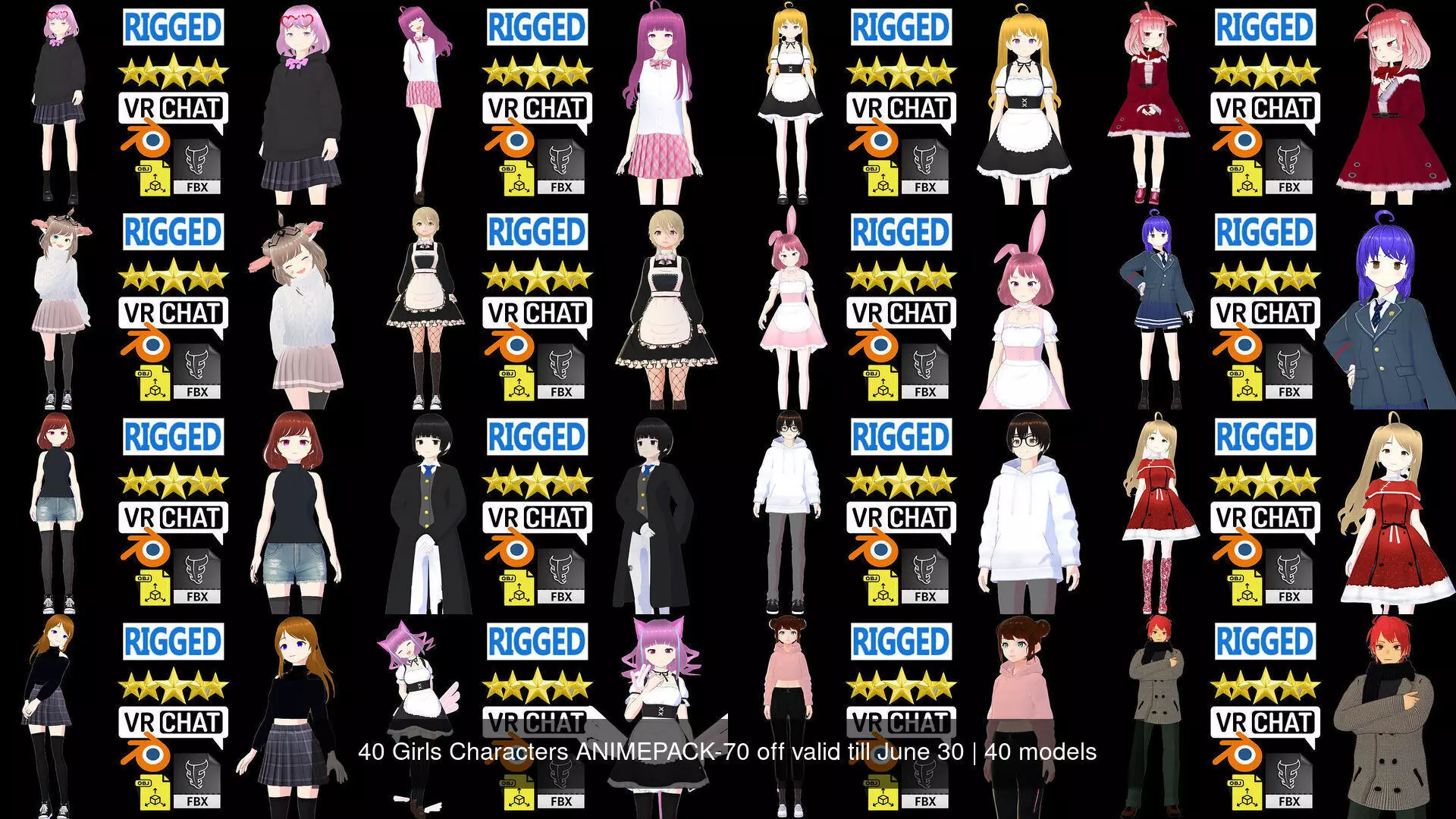 40 Girls Characters ANIMEPACK-70 off valid till June 30 3D Model Collection_1