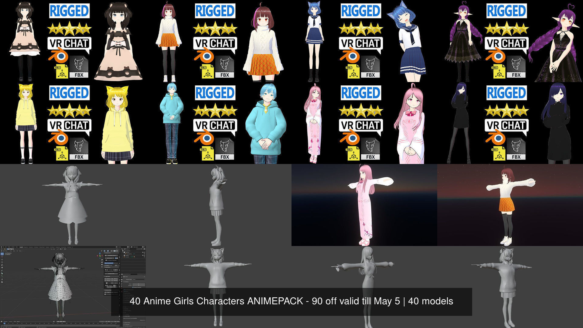 40 Girls Characters ANIMEPACK-70 off valid till June 30 3D Model Collection_33