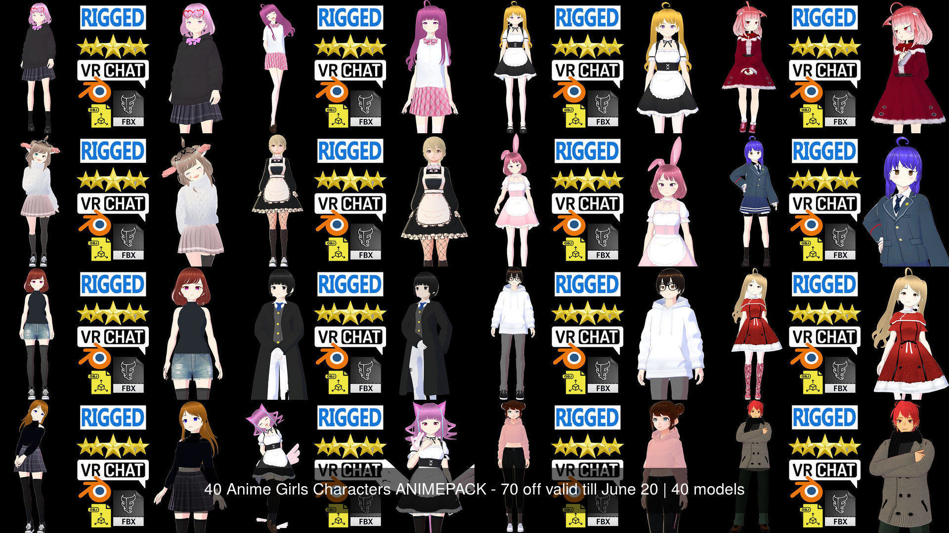 40 Girls Characters ANIMEPACK-70 off valid till June 30 3D Model Collection_13