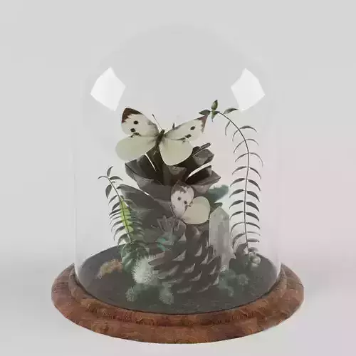 Tabletop Terrarium With Butterflies 3D model