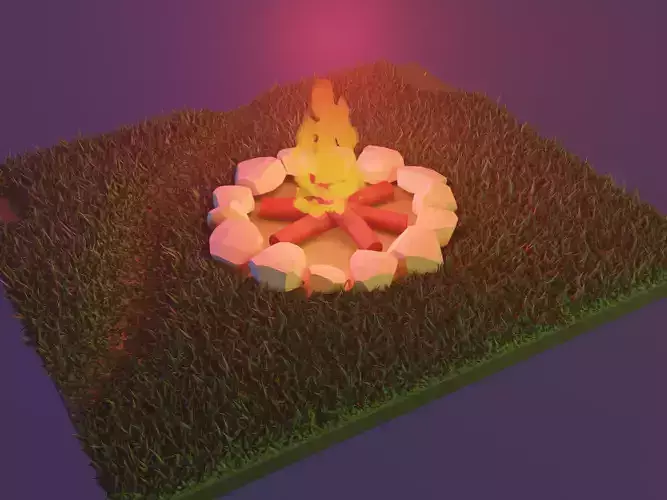 Animated campfire in nature 3D model