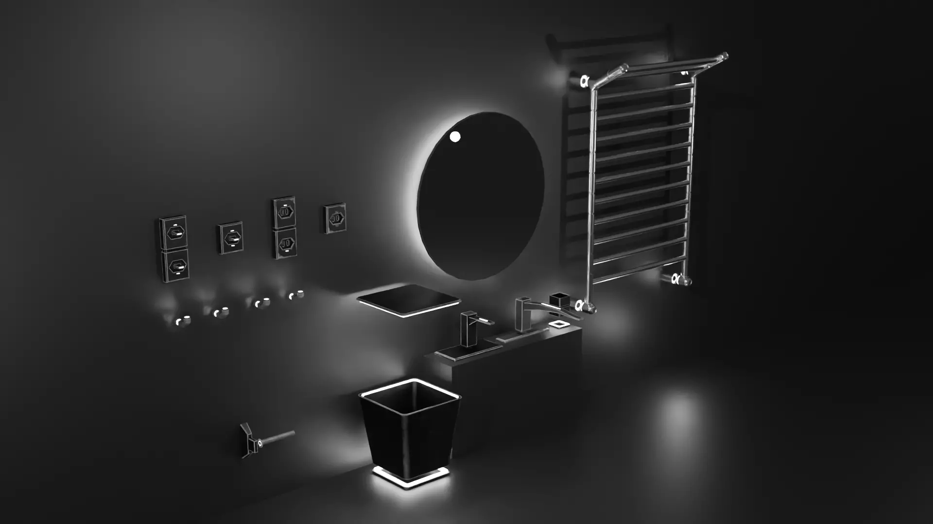 Bathroom sci-fi interior set  Low-poly 3D model_0
