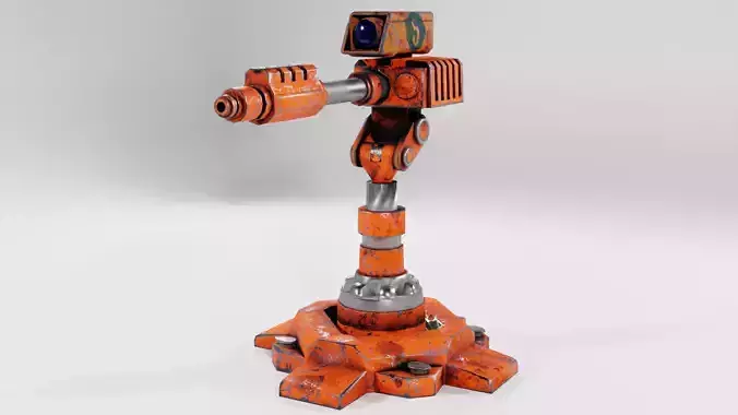 Turret orange robot Low-poly 3D model