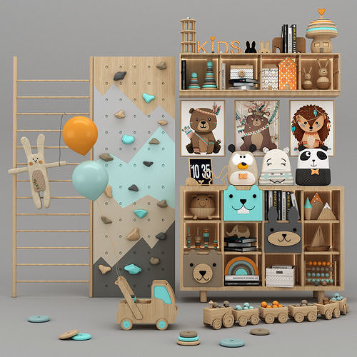 toys and furniture set Low-poly 3D model
