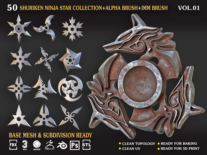 Shuriken Ninja Star CollectionVol 01 Low-poly 3D print model