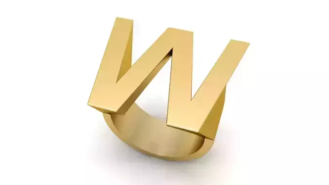 Letter W Plain Gold Ring 